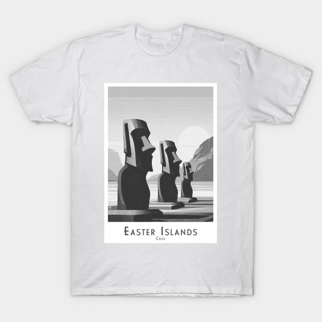 Mystical Easter Island Moai Statues - Chile in black and white T-Shirt by POD24